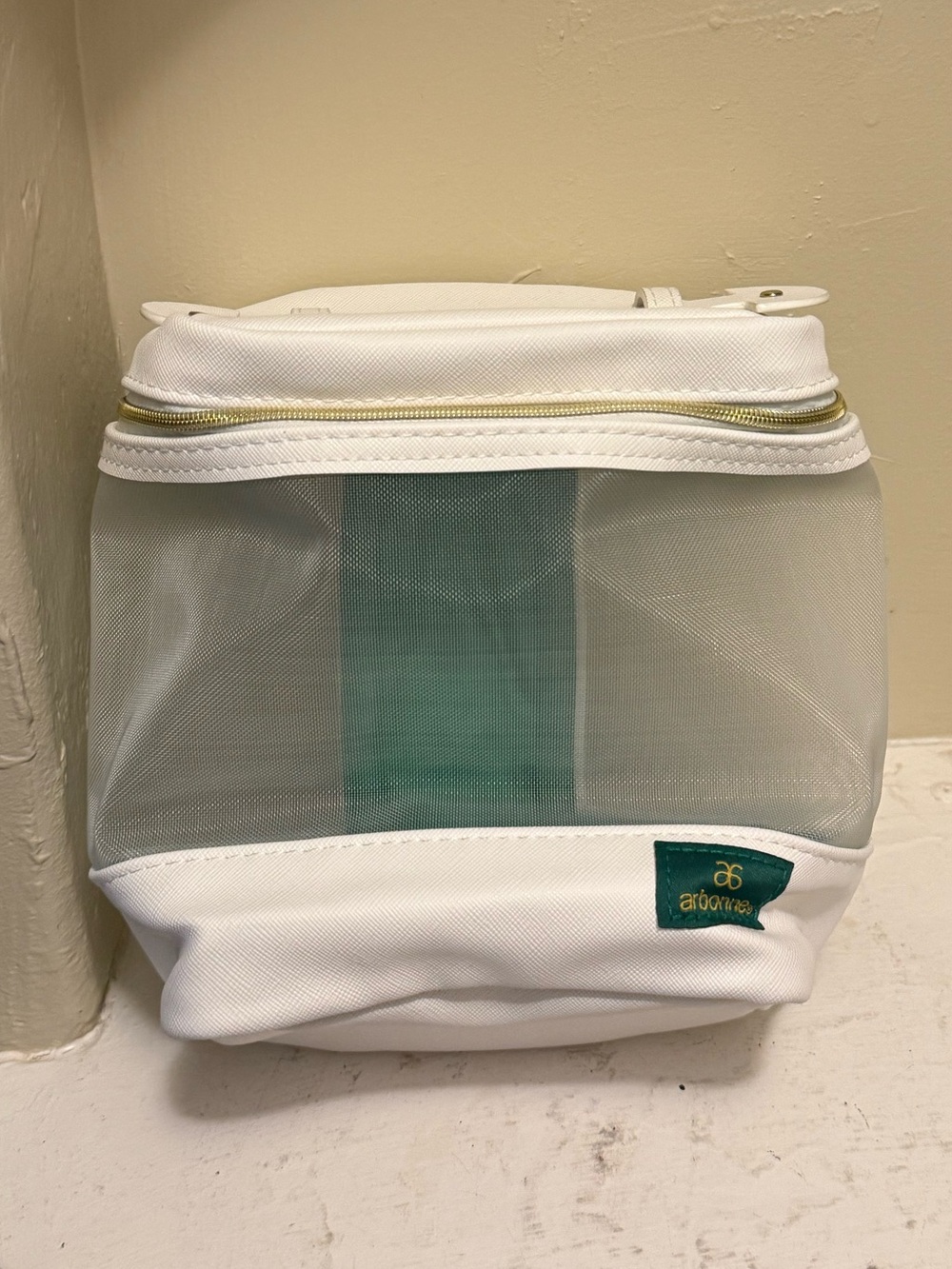 Arbonne White Mesh Toiletry Bag with Teal Accent